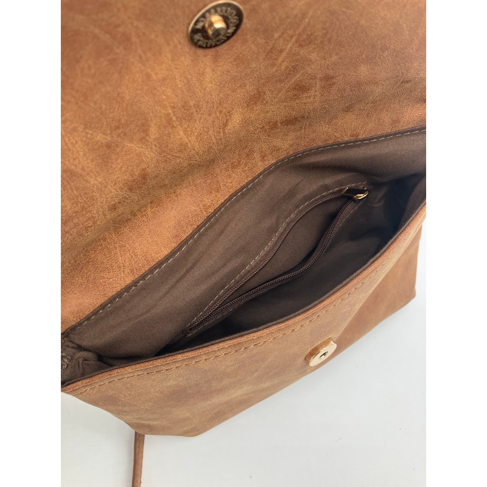 Unbranded Brown Faux Leather Crossbody Bag Fold Over Zipper Gold Tone Hardware - Picture 5 of 7